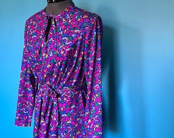 Abstract 1970s Knit Jersey Zip Front Dress by Sherri Lynn (M)