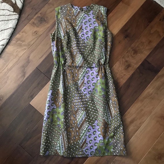 Sweet 1950s Lavender Faux Patchwork Sleeveless Day