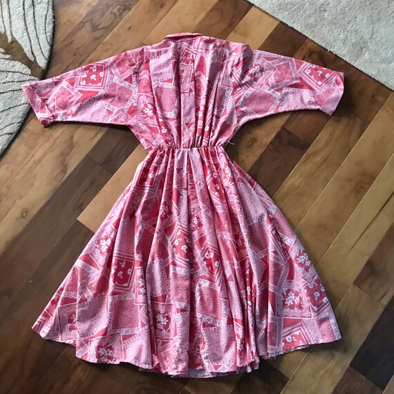 Cute 1980s Rose Pink Floral Cotton Fit and Flare … - image 7