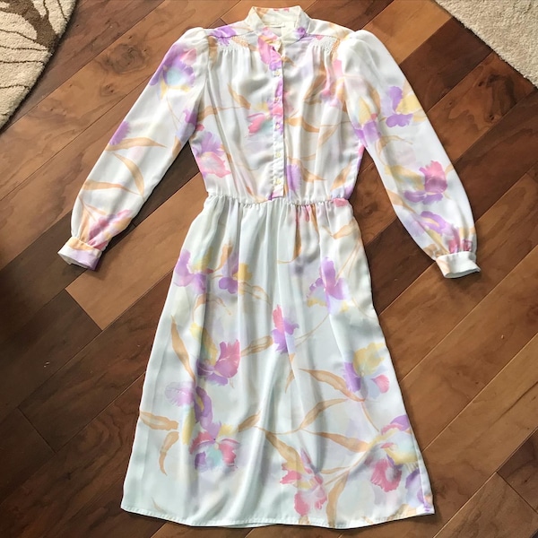 Sheer 1970s Spring Floral Dress by California Girl (M)