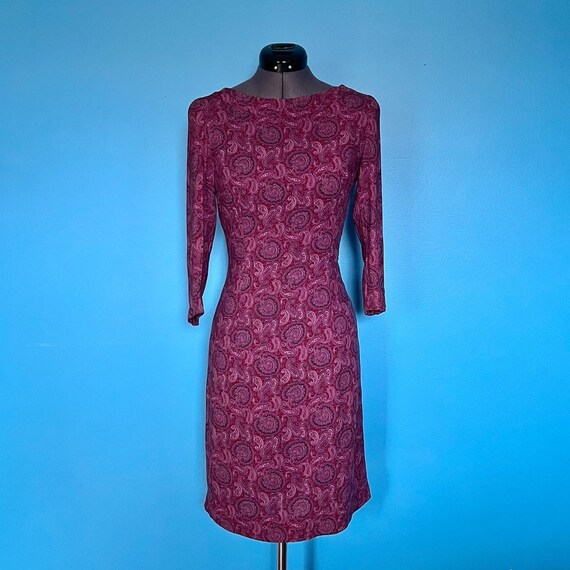 Elegant 1960s Paisley Pencil Dress with 3/4-Lengt… - image 2