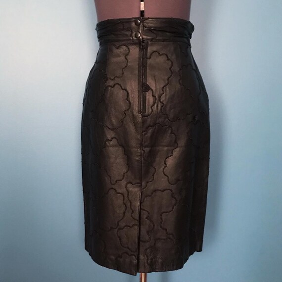 Rad 1980s Embellished Black Leather Pencil Skirt … - image 6