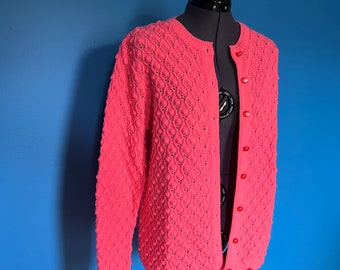 Bright 1960s Popcorn Knit Cardigan by British Vogue (L)