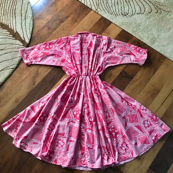 Cute 1980s Rose Pink Floral Cotton Fit and Flare … - image 5