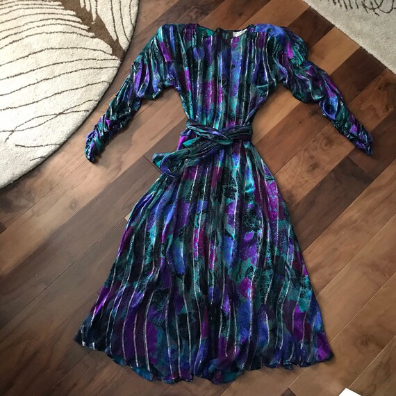 Incredible Sheer 1980s Jewel-Tones Abstract Silk F