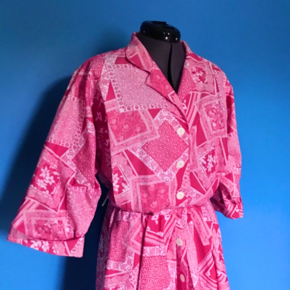 Cute 1980s Rose Pink Floral Cotton Fit and Flare … - image 4