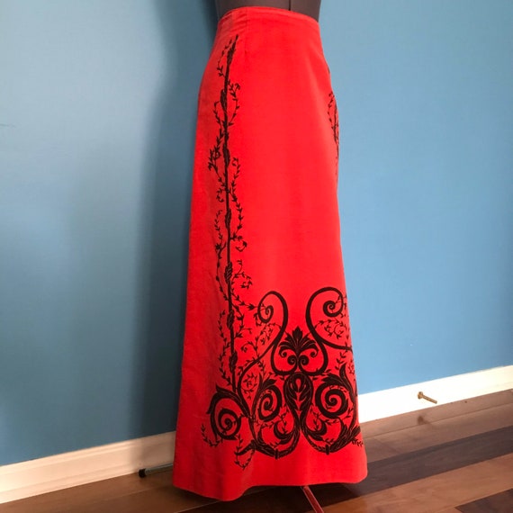 Graphic 1970s Red Cut Velvet Maxi Skirt By Mr. Di… - image 3