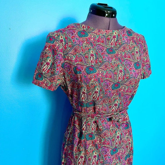 Eye-catching 1960s/1970s Paisley Dress with Short… - image 1