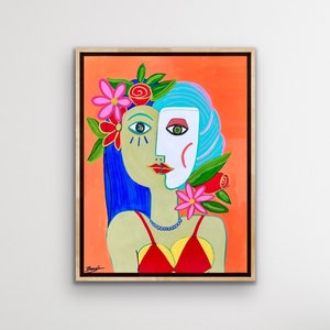 Aloha! Mila in Havana ~ Colorful Unique Mila Kunis Painting. Original colorful Women portrai artwork. Folk Art. Pop-art. Influential women