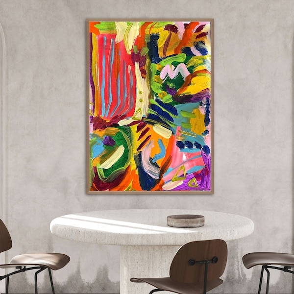 Spanish Cafe by Bengü - Colorful abstract modern art work. Multi-colored wall art. Statement piece