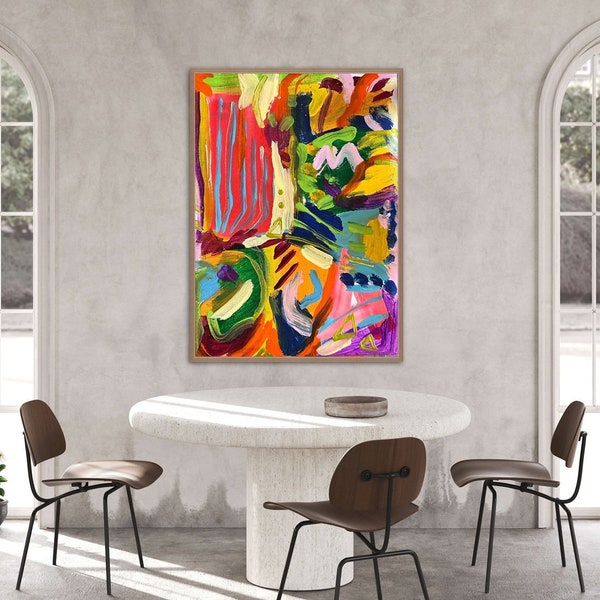 Spanish Cafe by Bengü - Colorful abstract modern art work. Multi-colored wall art. Statement piece