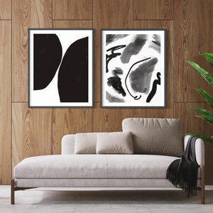 Set of Two Black Abstract Minimal Art print. Modern Artworks. Scandinavian Contemporary Art. Boho Wall Art