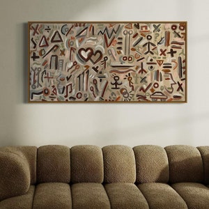 Civilization~ One of a kind contemporary cave painting. Large modern cave art. Unique cave line art in neutral tones.