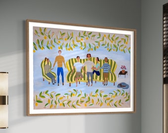 Family Reunion Acrylic Painting – Colorful Folk Art Portrait