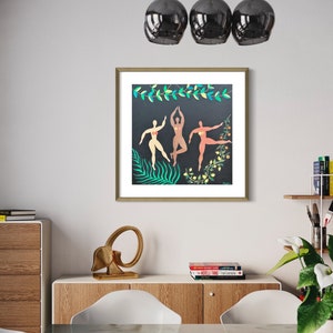 Housewife 13- The Bath - Colorfully dressed original local woman art. Folk art, female dancing bathers art. Unique local housewife art