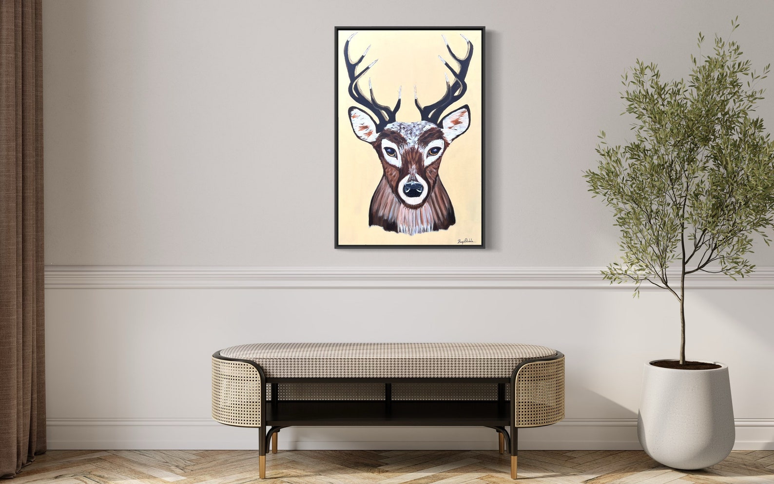 Ten Point Buck. Original Deer With Antlers Painting. Modern Deer ...