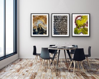 Trio set:  Novelty ~ Original unique contemporary art. Mid Century modern, Minimalist triptych art.