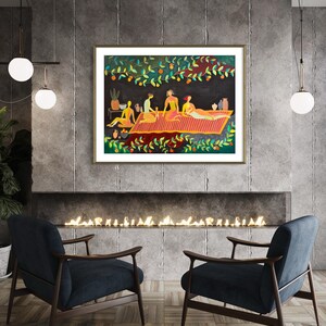 Family Gathering Acrylic Painting – Colorful Folk Art Print Available image 6