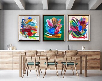 Abstract Expressionism Art Print Set, Colorful Triptych Wall Art