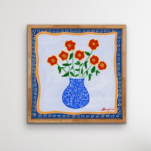 Mexican Petunias - Flower Vase Folk Art. Mexican Folk Flower Art. Colorful Ethnic Floral Artwork. Mexican Flowers. Still life Flower Art