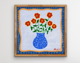 Mexican Petunias - Flower Vase Folk Art. Mexican Folk Flower Art. Colorful Ethnic Floral Artwork. Mexican Flowers