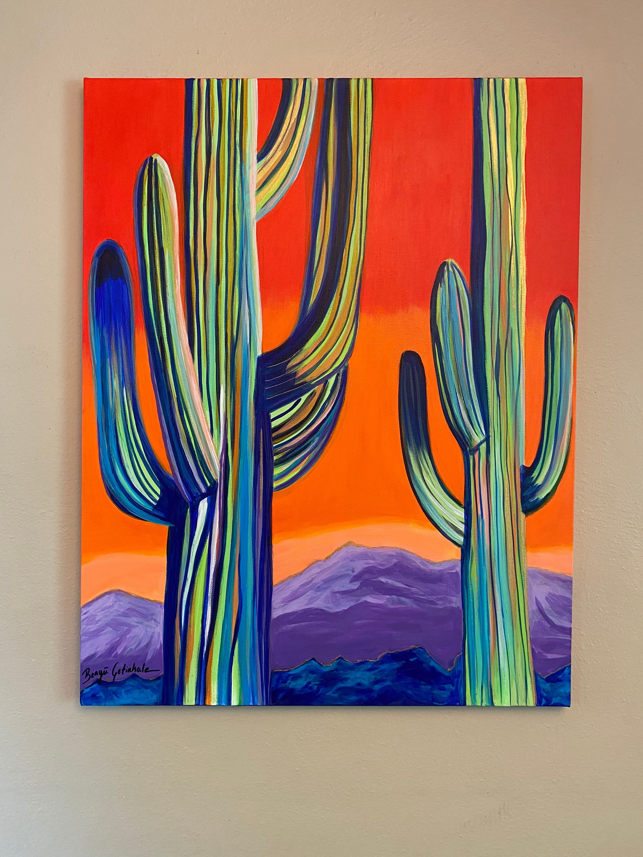 Desert Heat ~ Colorful Abstract Cactus Painting. Modern Mexican Folk Cactus  Artwork. Contemporary Art - Etsy