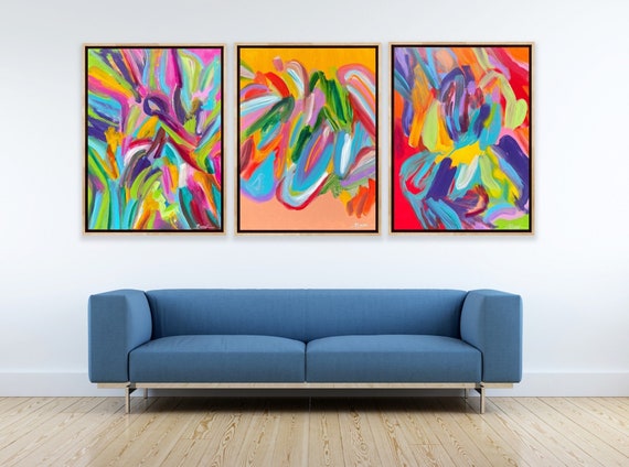 Three Piece Art Set: Tropics Original Colorful Large Abstract - Etsy