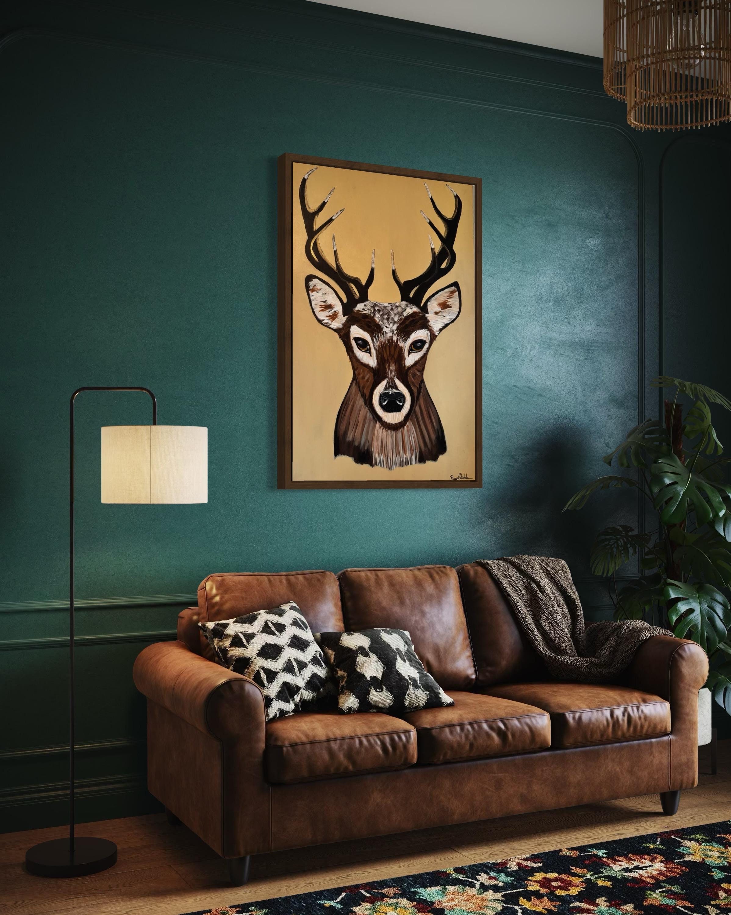 Ten Point Buck. Original Deer With Antlers Painting. Modern Deer ...