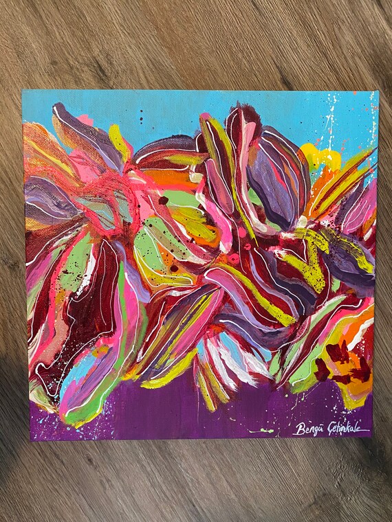 カラフルな抽象画、オリジナルアクリルアート（12 x 12インチ） - Etsy