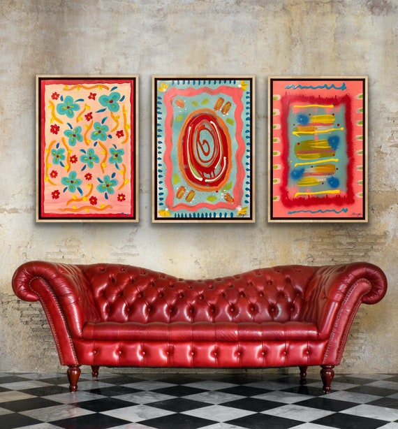 3 Piece Wall Art Set: New! Flores Mexicanas by Bengü ~ Hand