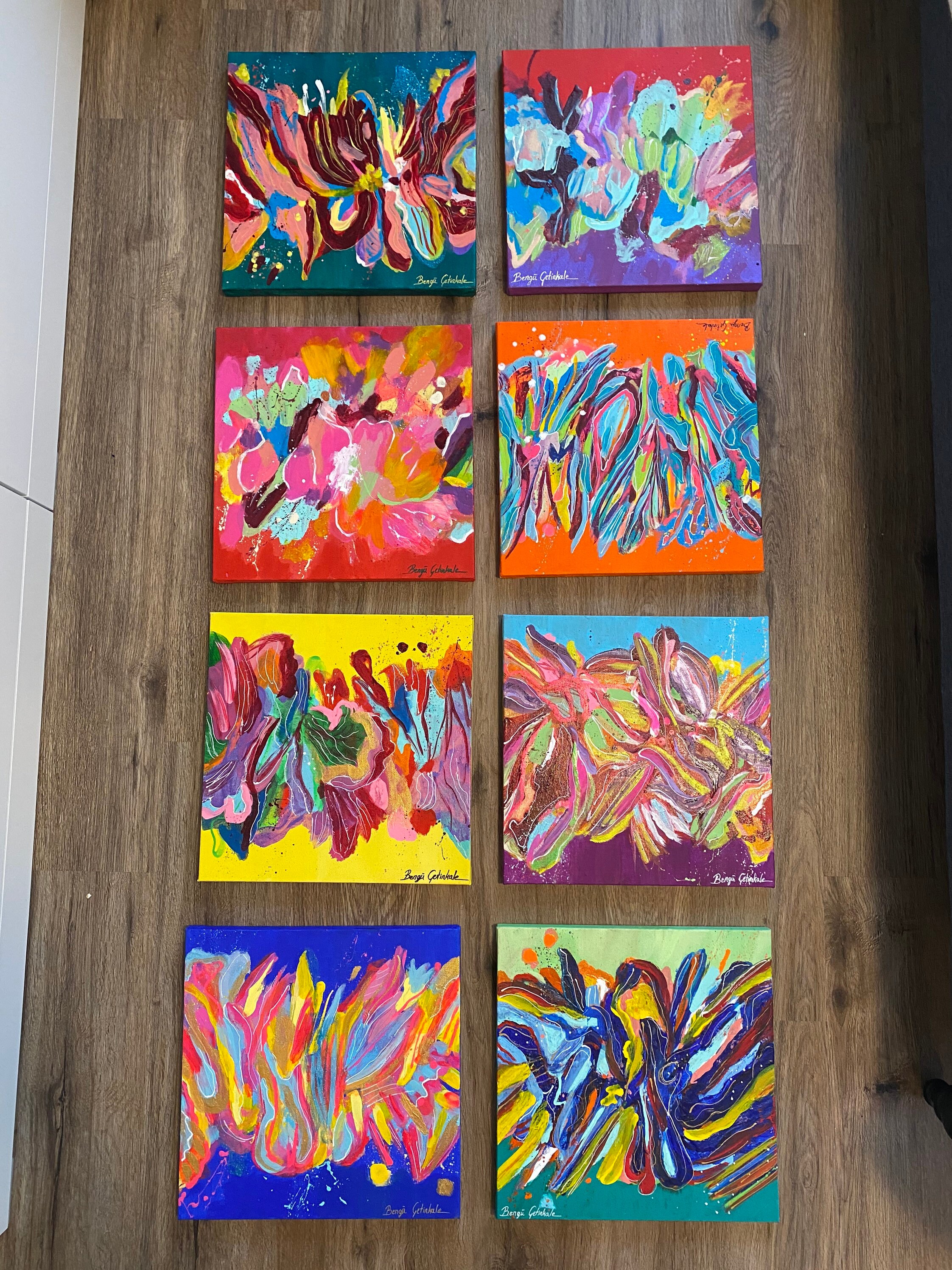 カラフルな抽象画、オリジナルアクリルアート（12 x 12インチ） - Etsy