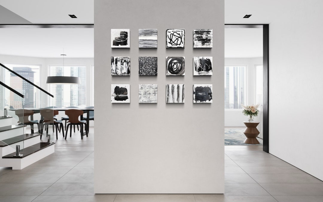 Original Abstract Black and White Minimalist Modern Canvas Art Set ...
