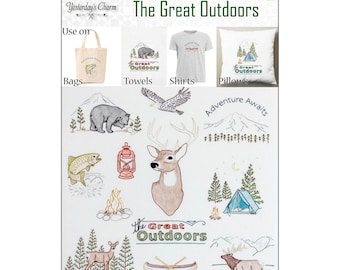 The GREAT OUTDOORS Iron-on Embroidery Transfers & Stitch Pattern By: Yesterdays Charm