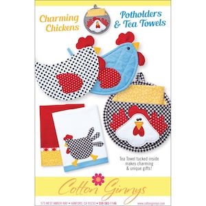 Charming Chickens Potholders & Tea Towels *Sewing Pattern* From: Cotton Ginnys