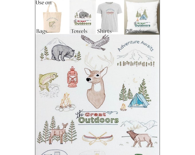 The GREAT OUTDOORS Iron-on Embroidery Transfers & Stitch Pattern By: Yesterdays Charm
