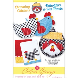 Charming Chickens Potholders & Tea Towels *Sewing Pattern* From: Cotton Ginnys