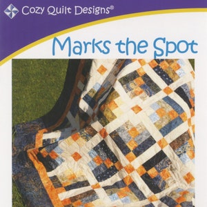 May include: A quilt pattern called "Marks the Spot" designed by Daniela Stout. The pattern is for a quilt made with 2 1/2 inch strips and includes instructions for throw, twin, queen, and king sizes.