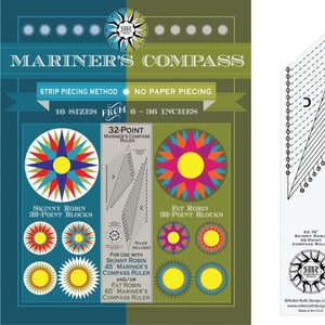 May include: A 32-point Mariner's Compass ruler for quilting, with instructions for making 32-point Skinny Robin and Fat Robin blocks. The ruler is 33.75 inches long and includes instructions for use with 45 and 60 degree Mariner's Compass rulers.
