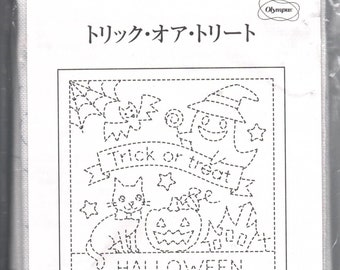 Trick or Treat - Halloween Sashiko Embroidery Sampler - White - Japanese made - Printed Cloth