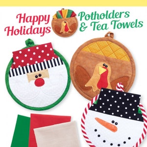 Happy Holidays Potholders & Tea Towels Pattern (Christmas and Thanksgiving) From: Cotton Ginnys