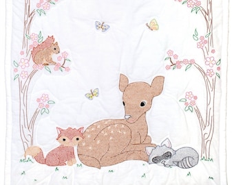 Deer and Friends Crib Quilt Top *Stamped Cross Stitch + Embroidery Design* From: Jack Dempsey Inc 4060-934