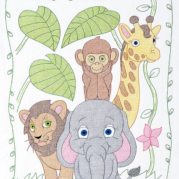 Jungle Crib Quilt Top *Stamped Cross Stitch + Embroidery Design* From: Jack Dempsey Inc 4060-548