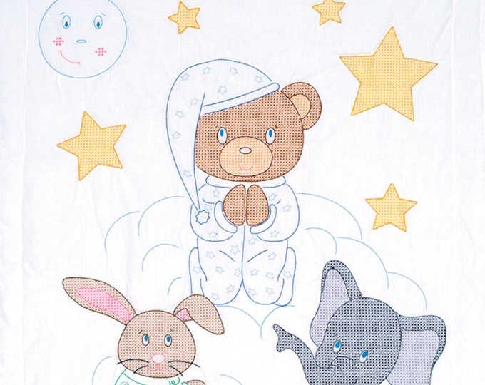 Praying Bear and Friends Crib Quilt Top *Stamped Cross Stitch + Embroidery Design* From: Jack Dempsey Inc 4060-885