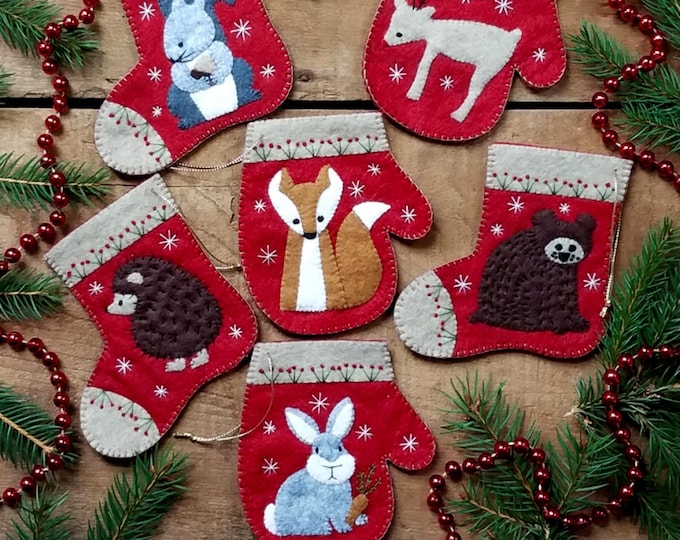 Christmas Critters Ornaments Kit *Includes Woolfelt & Pattern* From: Rachel's of Greenfield
