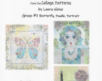 Teeny Tiny Collage Pattern Group 7: Butterfly, Poodle, Portrait *Collage Pattern*  By- Laura Heine - Fiberworks