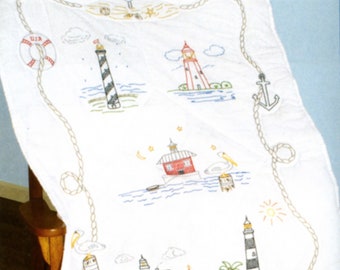 Lighthouses Lap Quilt Top *Stamped Cross Stitch + Embroidery Design* From: Jack Dempsey Inc 940-554