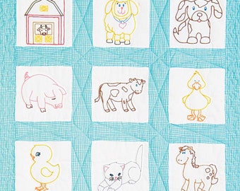 Farm Animals Nursery Quilt *Pre-Printed Cross Stitch & Embroidery Blocks* By: Jack Dempsey Needle Art 300-83