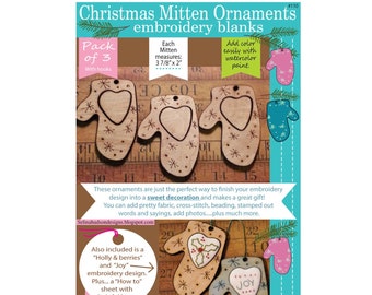 Christmas Mitten Ornaments Embroidery Blanks *Three (3) Ornament Kit*  By: Selina Hudson Designs HHD110