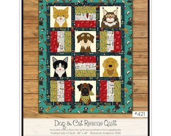 DOG & CAT Rescue Quilt  *Applique Quilted Wall Hanging Pattern*  By: The Whole Country Caboodle  #421