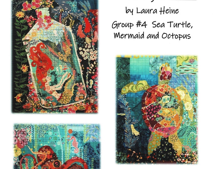 Teeny Tiny Collage Pattern Group 4: Sea Turtle, Mermaid and Octopus By- Laura Heine - Fiberworks